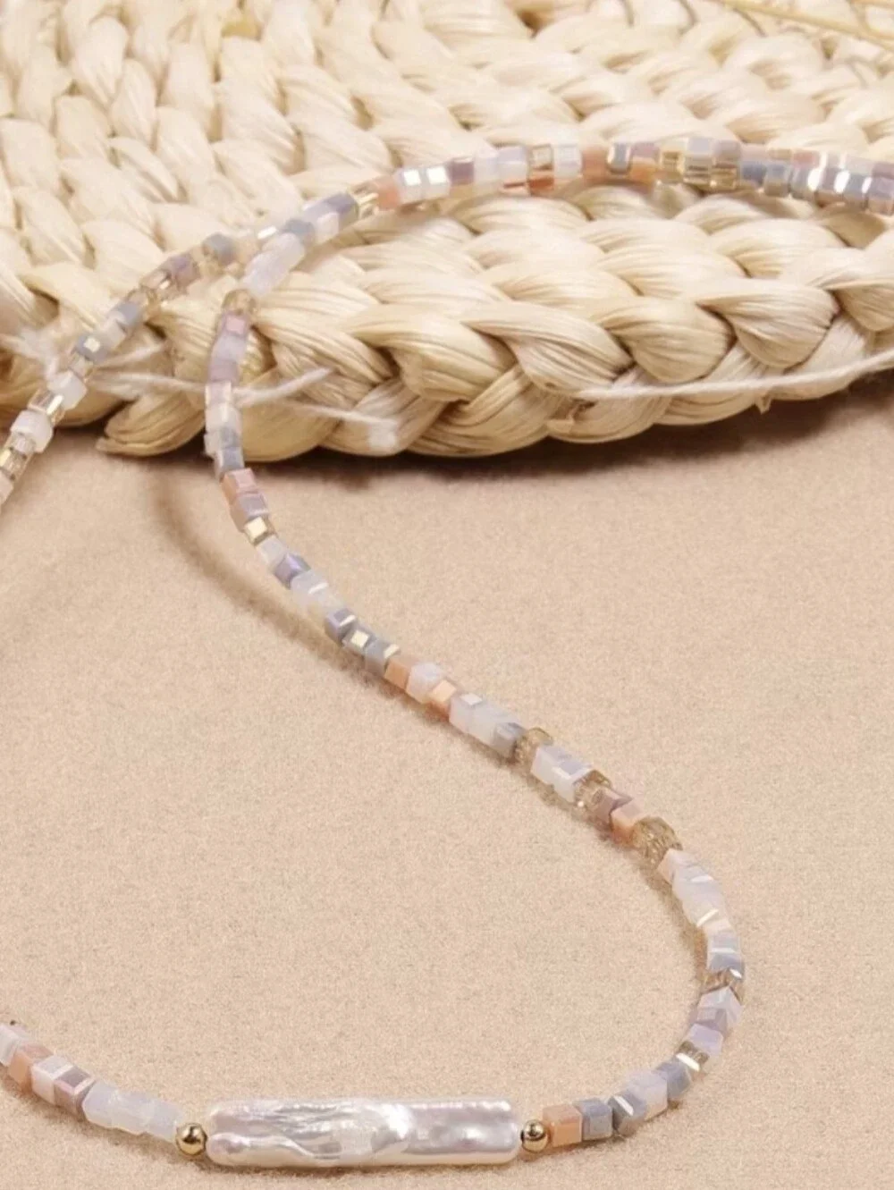 🧡💛NEW🧡💛 PRETTY!! Chopstick Freshwater Pearl Nat. Stone Mini Cube Necklace